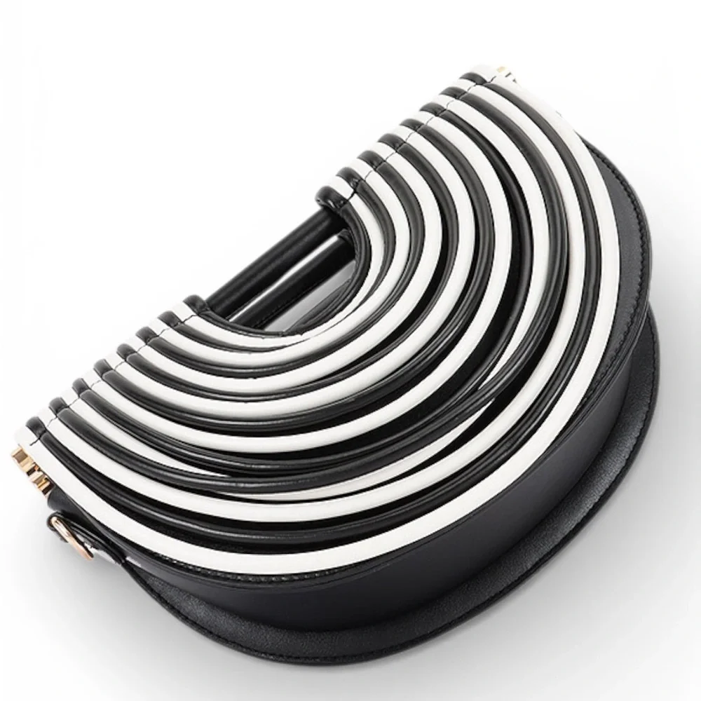 Black & White Striped Vegan Leather Clutch Bag
